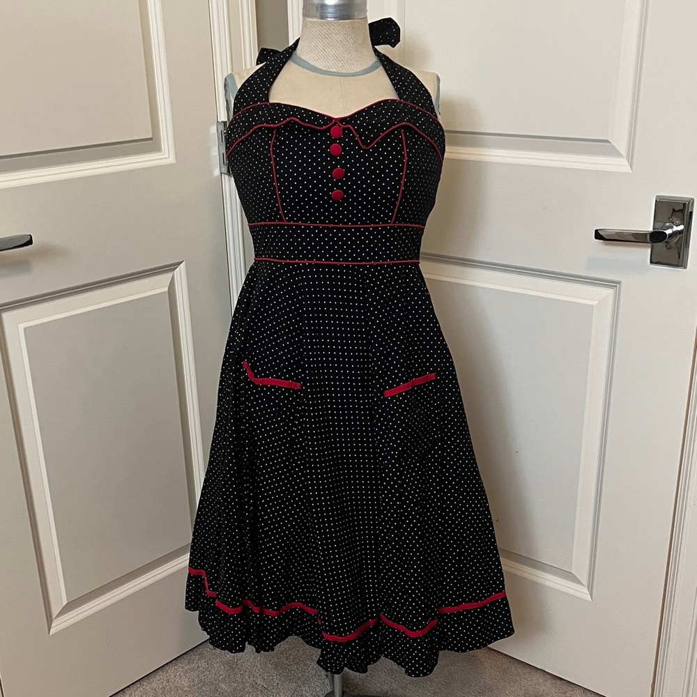 Hell Bunny Black and Red Polka Dot Swing Dress - With Pockets!